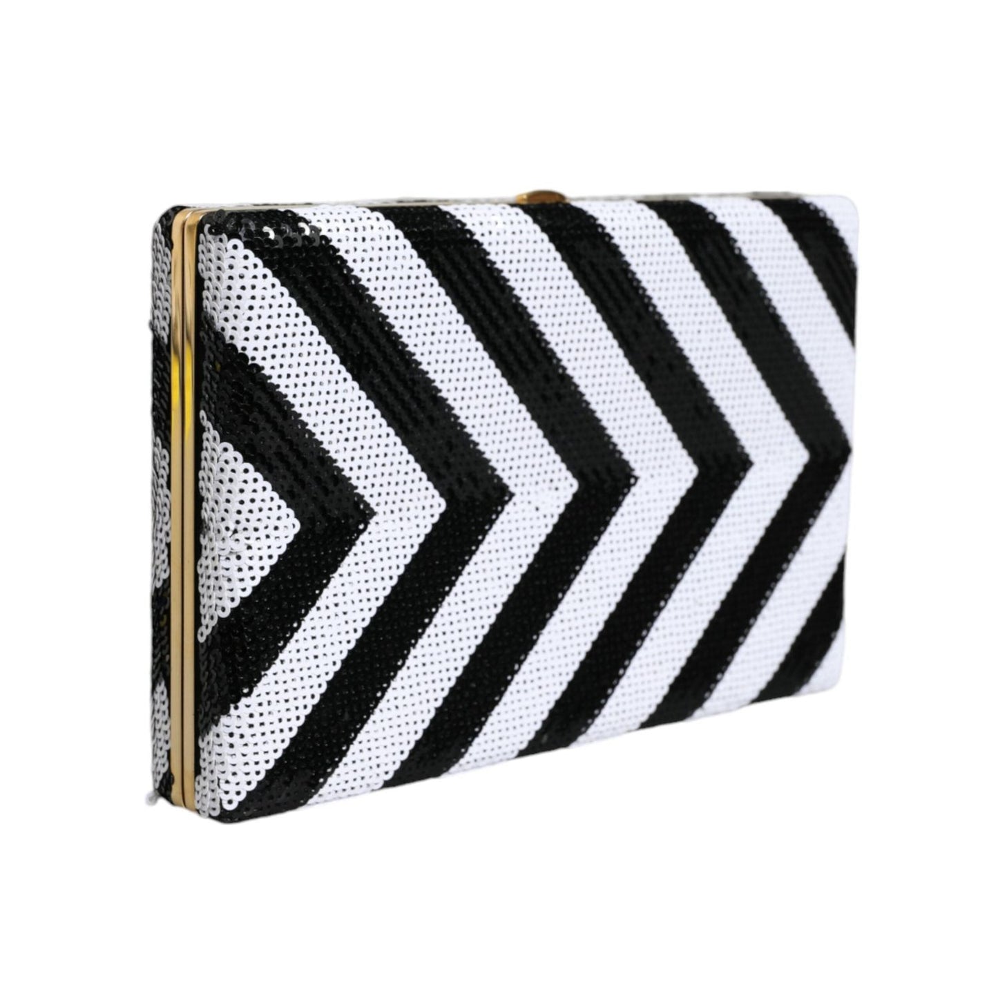 Dolce & Gabbana Black White Gold Frame Clutch Evening Party Purse Bag BAG1544