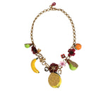 Dolce & Gabbana Gold Brass FRUIT Pendants Flowers Crystal Logo Necklace SMY10357