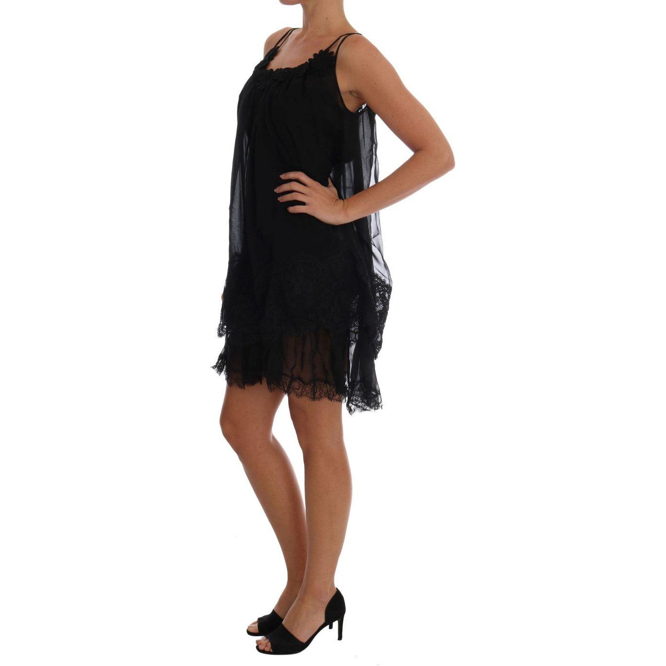 Dolce & Gabbana Elegant Black Silk Lace Chemise Dress Dolce & Gabbana Rosy Brown