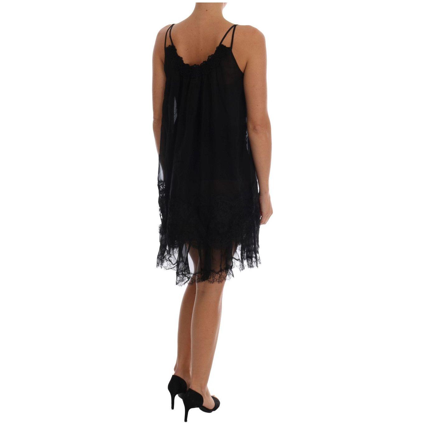 Dolce & Gabbana Elegant Black Silk Lace Chemise Dress Dolce & Gabbana Black