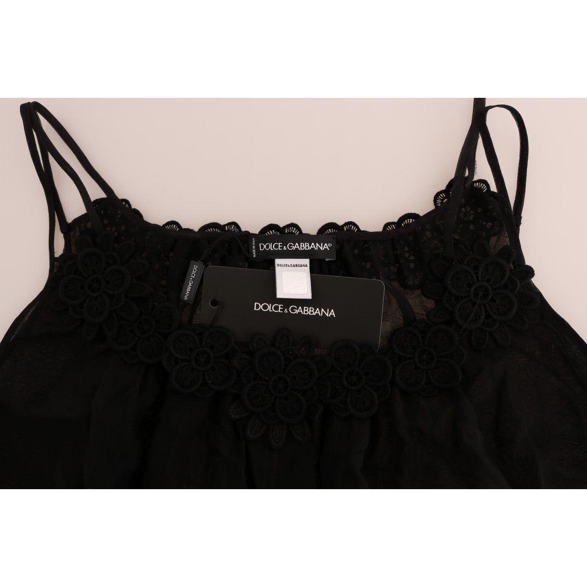 Dolce & Gabbana Elegant Black Silk Lace Chemise Dress Dolce & Gabbana Black