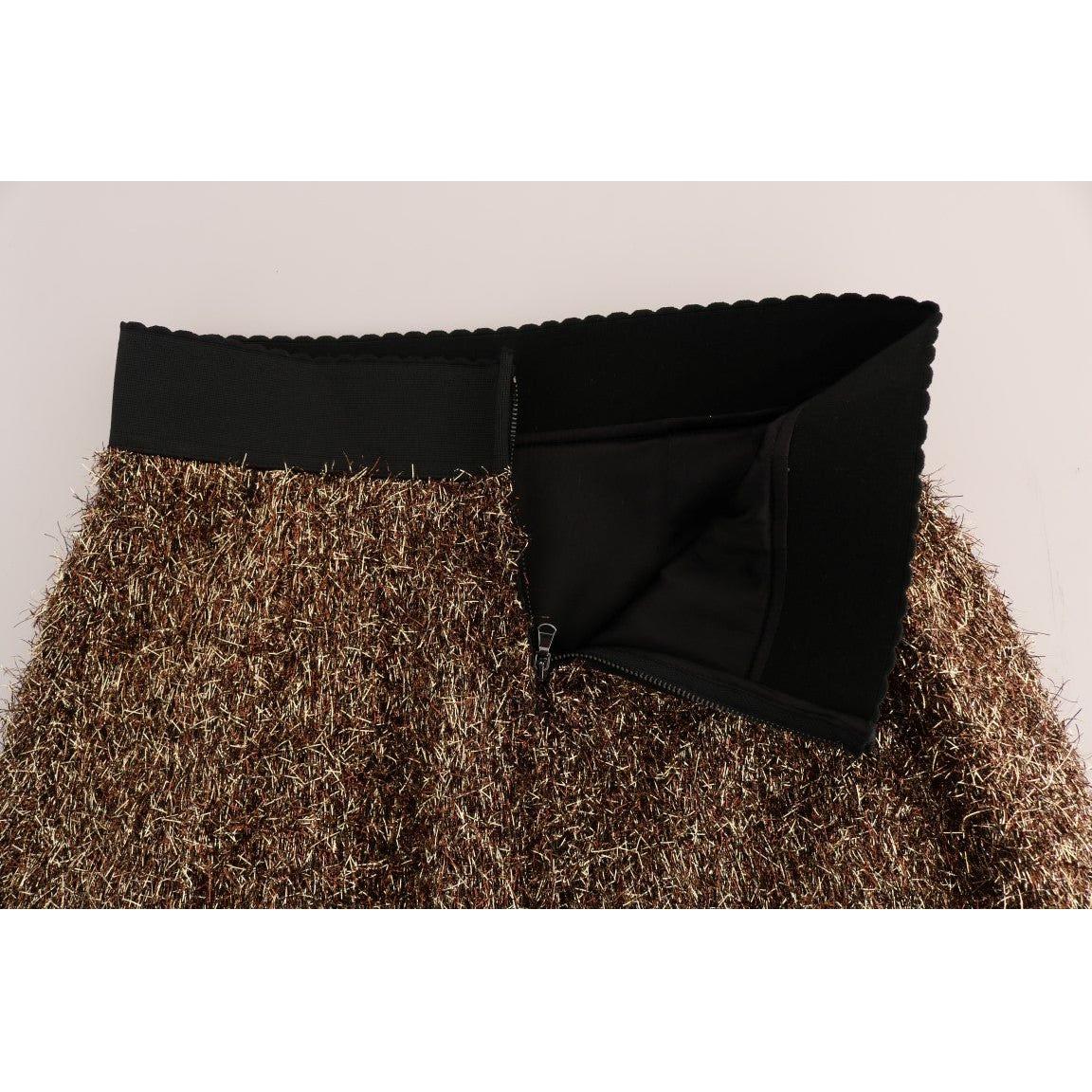 Dolce & Gabbana Elegant Gold Fringe High-Waist Pencil Skirt Dolce & Gabbana Light Gray