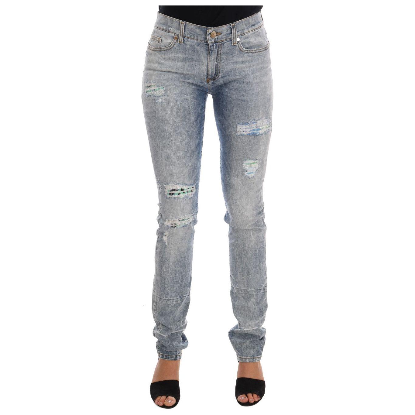 Versace Jeans Chic Light Blue Torn Slim Fit Jeans Versace Jeans Light Slate Gray