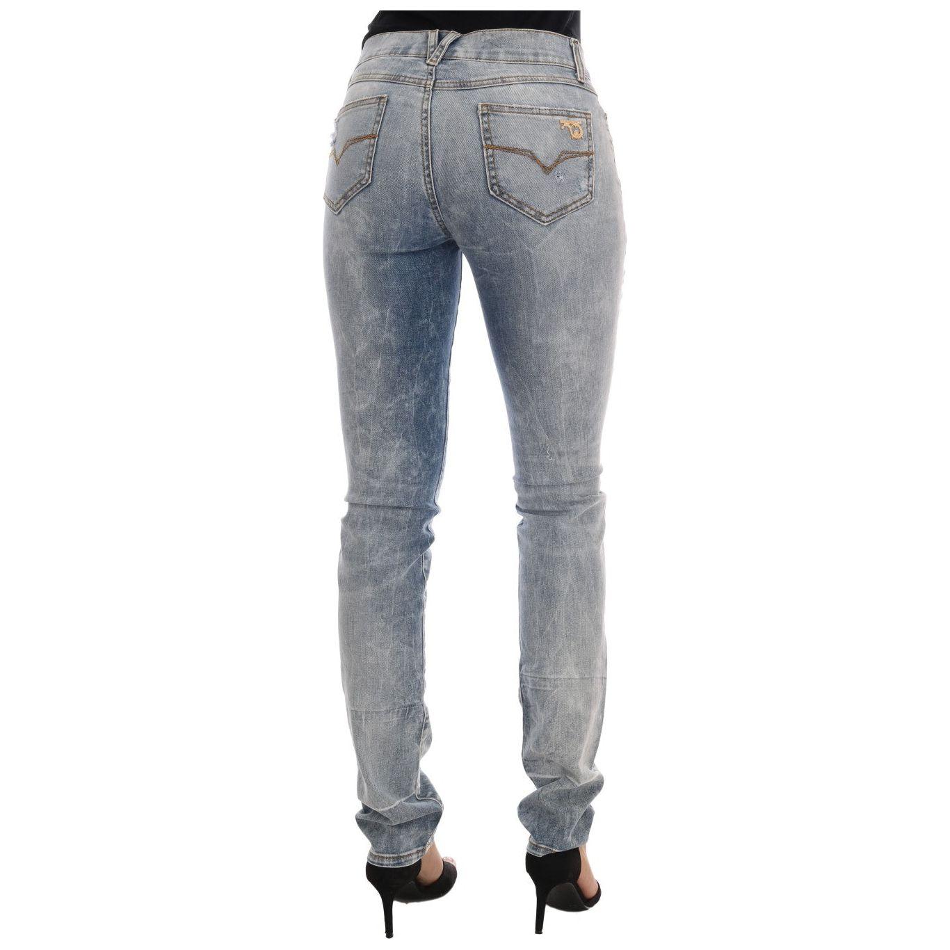 Versace Jeans Chic Light Blue Torn Slim Fit Jeans Versace Jeans Light Slate Gray