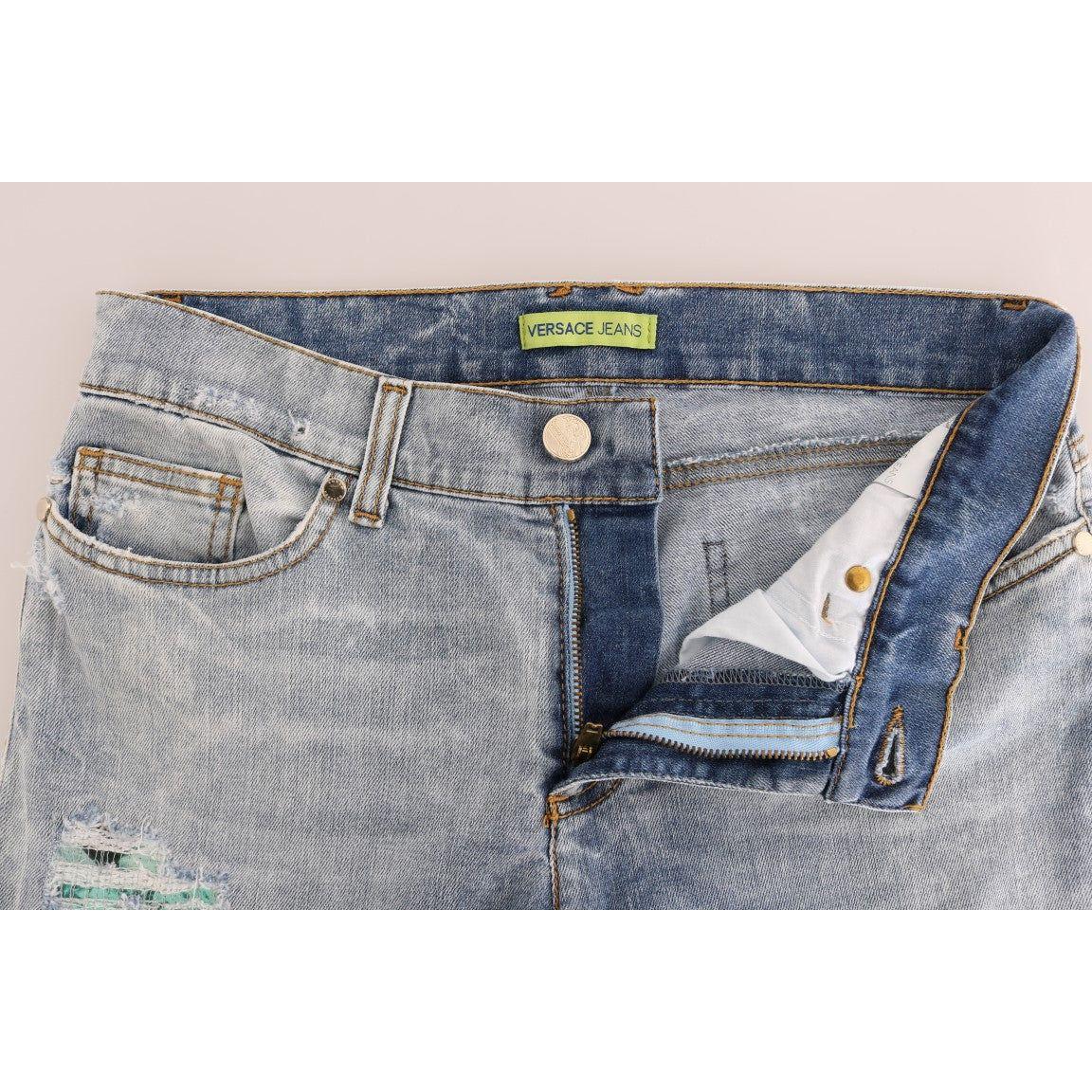 Versace Jeans Chic Light Blue Torn Slim Fit Jeans Versace Jeans Gray