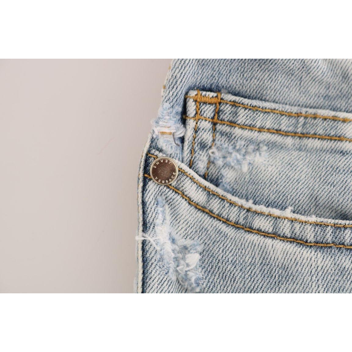 Versace Jeans Chic Light Blue Torn Slim Fit Jeans Versace Jeans Gray