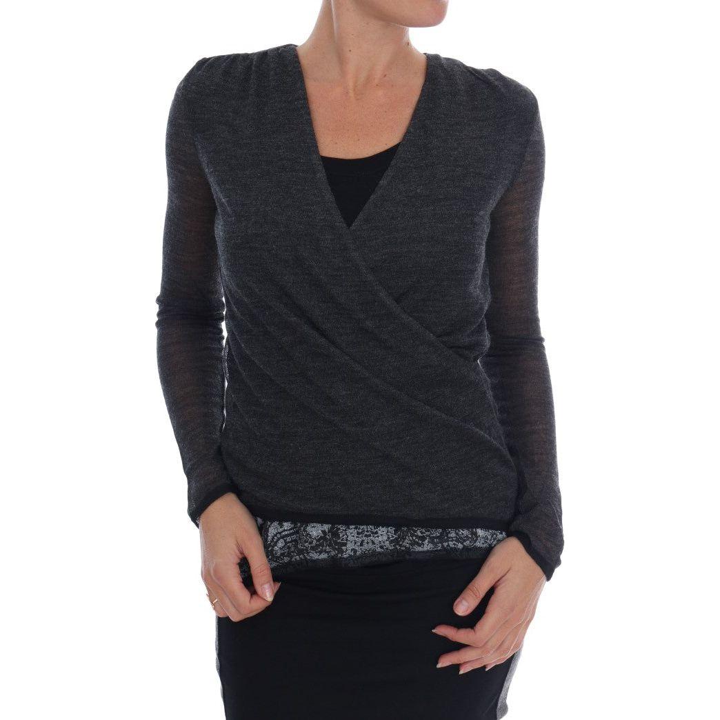 Ermanno Scervino Chic Gray Lace Sleeve Blouse Ermanno Scervino Dark Slate Gray