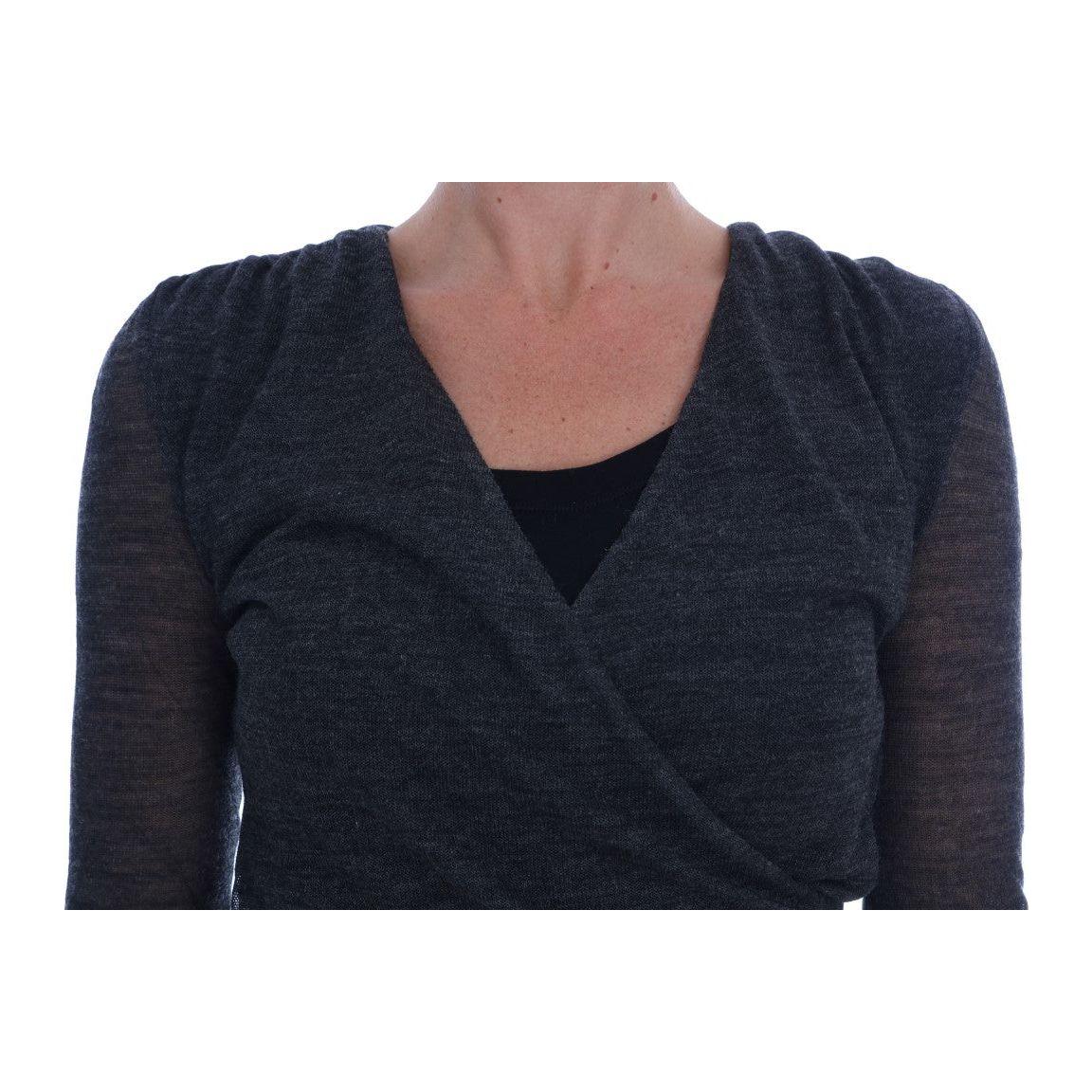 Ermanno Scervino Chic Gray Lace Sleeve Blouse Ermanno Scervino Dark Slate Gray
