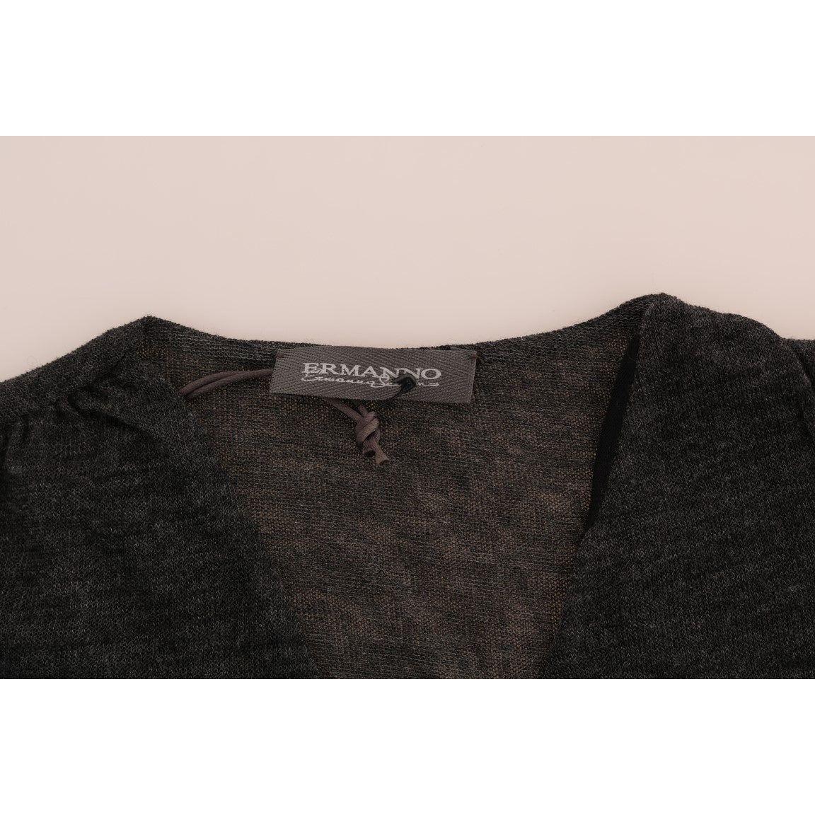 Ermanno Scervino Chic Gray Lace Sleeve Blouse Ermanno Scervino Black