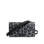 Dolce & Gabbana Black Gray Leopard Leather Bifold Card Slot Crossbody Bag BAG4120