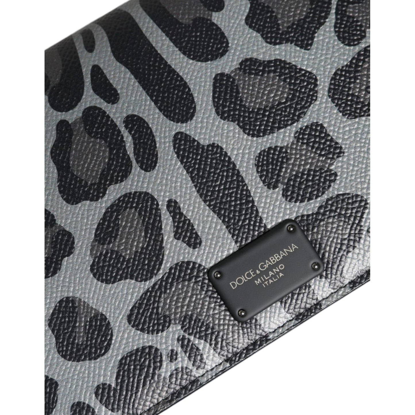 Dolce & Gabbana Black Gray Leopard Leather Bifold Card Slot Crossbody Bag BAG4120