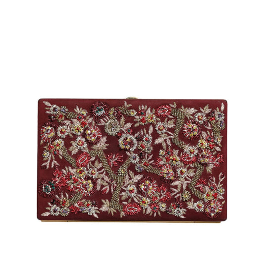 Dolce & Gabbana Bordeaux Velvet Gold Frame Clutch Evening Bag