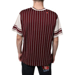 Dolce & Gabbana Maroon Stripes Cotton Logo V-neck T-shirt
