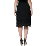 Dolce & Gabbana Black Floral Lace HighWaist Pencil Cut Skirt