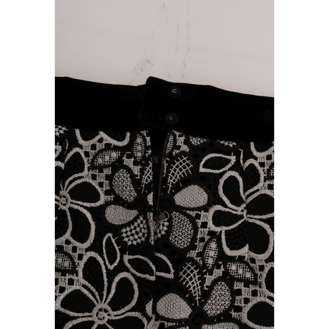 Dolce & Gabbana Elegant Lace Mini Skirt with Crystal Details Dolce & Gabbana Black