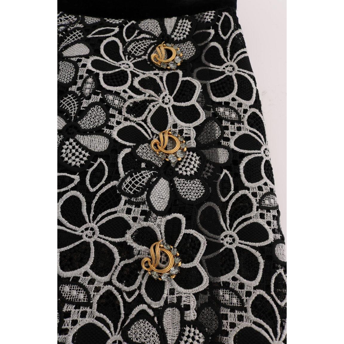 Dolce & Gabbana Elegant Lace Mini Skirt with Crystal Details Dolce & Gabbana Black