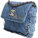 Chanel Denim Mood Flap Micro Logo Printed Fringed Shoulder Bag CHA185