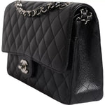 Chanel Black Caviar Medium Classic Double Flap Shoulder Quilted Silver Bag cha187