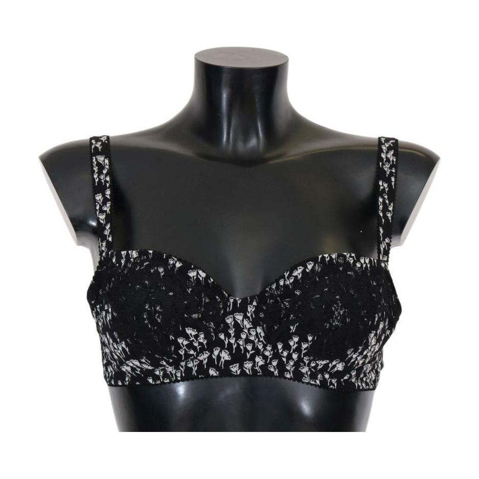 Dolce & Gabbana Elegant Black Floral Lace Silk Bra Dolce & Gabbana Dark Slate Gray