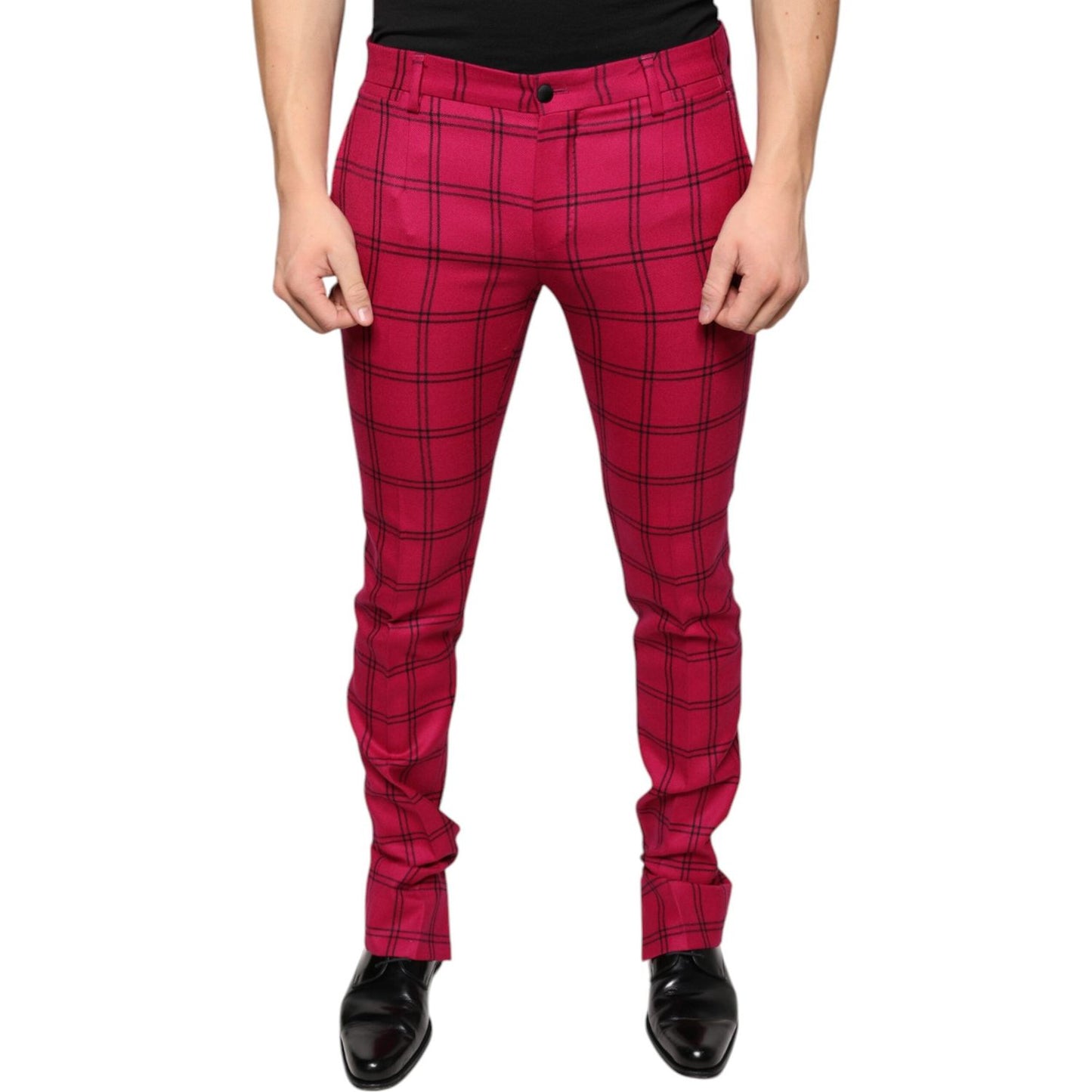 Dolce & Gabbana Pink Checkered Wool Skinny Pants Dolce & Gabbana Brown