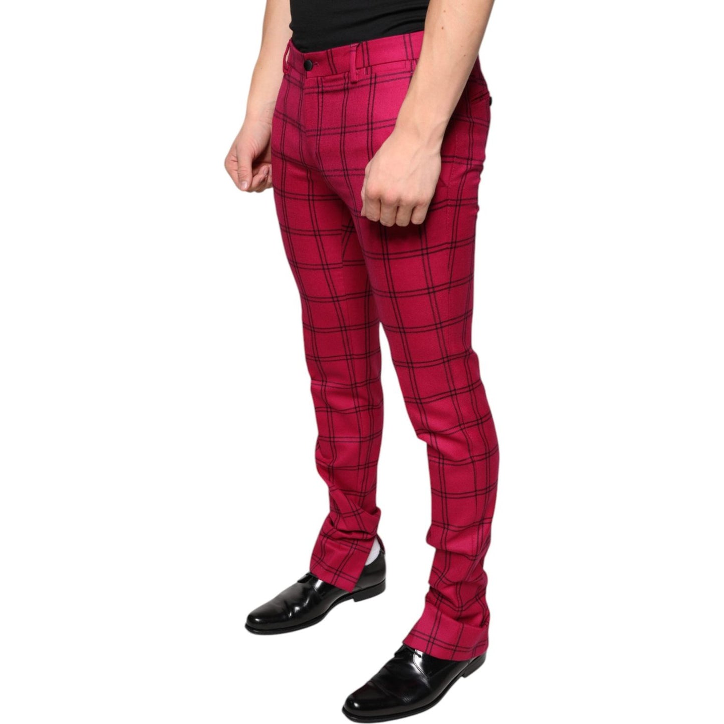 Dolce & Gabbana Pink Checkered Wool Skinny Pants Dolce & Gabbana Brown