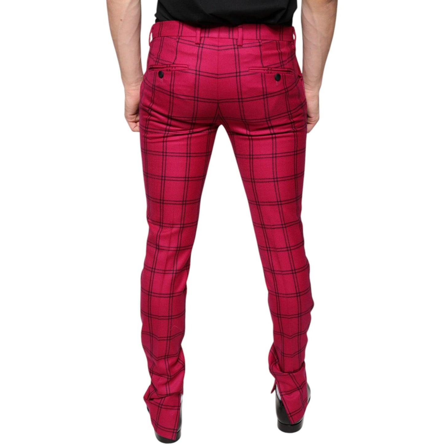 Dolce & Gabbana Pink Checkered Wool Skinny Pants Dolce & Gabbana Brown