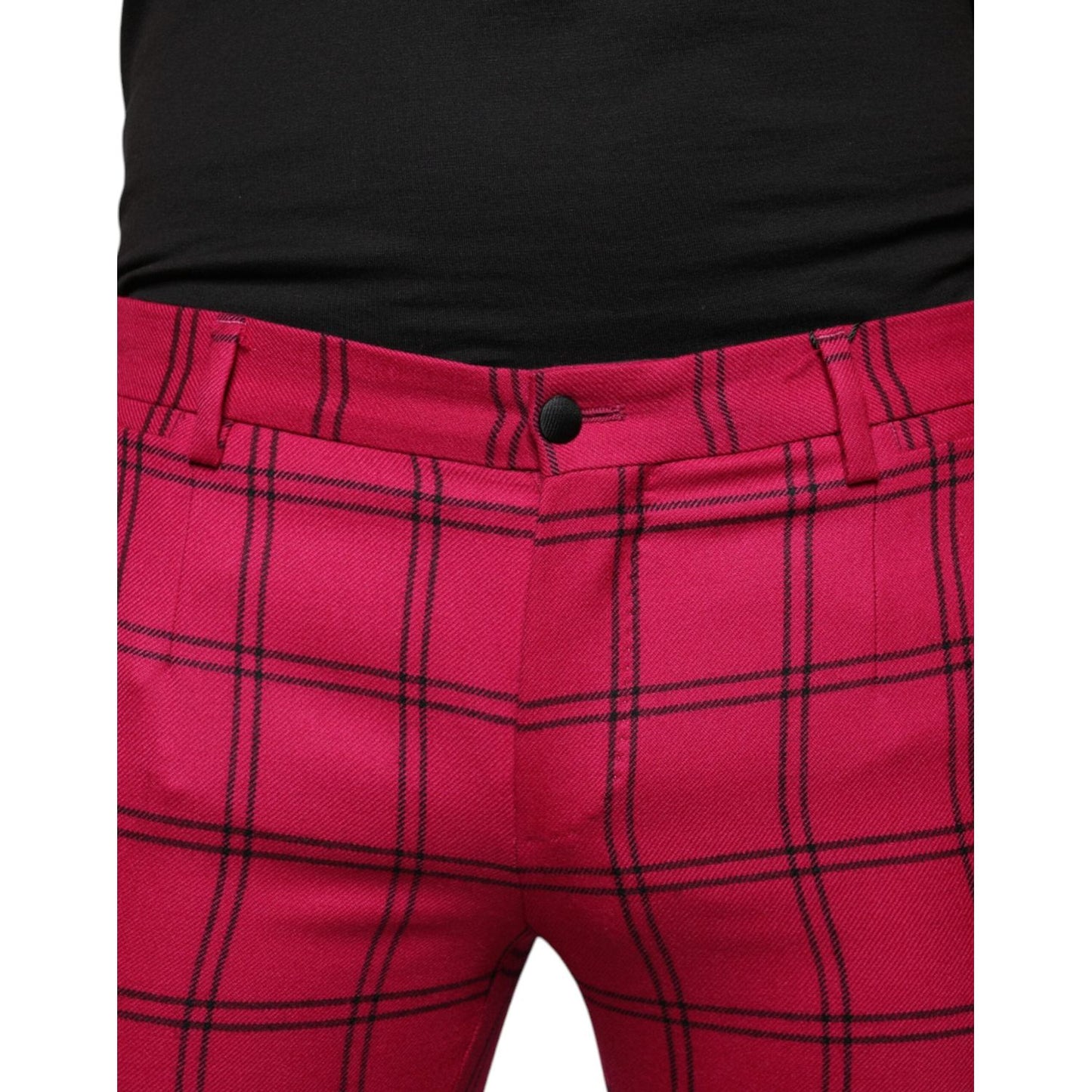 Dolce & Gabbana Pink Checkered Wool Skinny Pants Dolce & Gabbana Brown