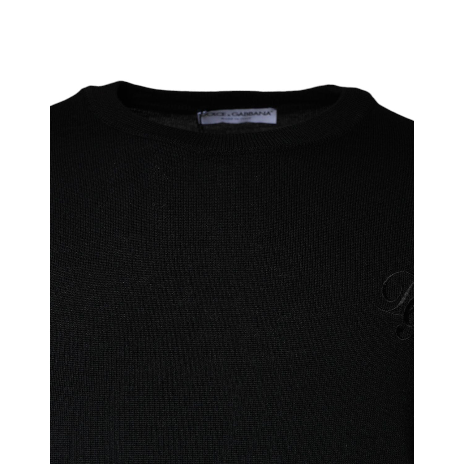 Dolce & Gabbana Black Wool Knit Crew Neck Pullover Sweater