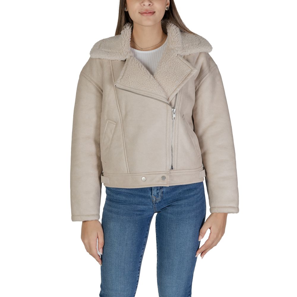 Vila Clothes Beige Artificial Leather Jackets & Coat Vila Clothes Dark Gray