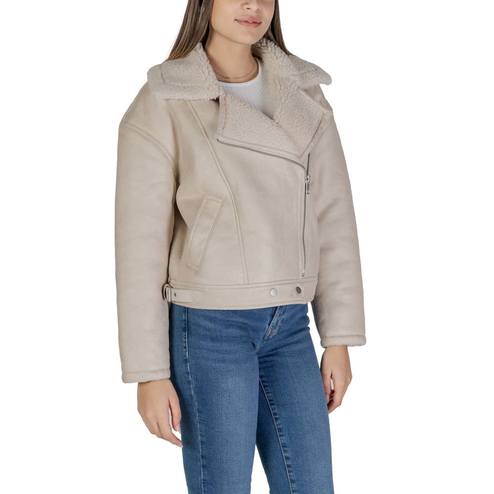 Vila Clothes Beige Artificial Leather Jackets & Coat Vila Clothes Dark Gray