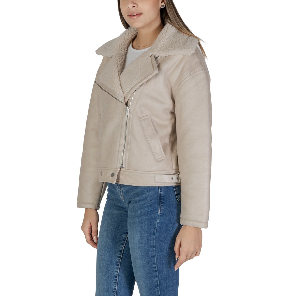 Vila Clothes Beige Artificial Leather Jackets & Coat Vila Clothes Dark Gray