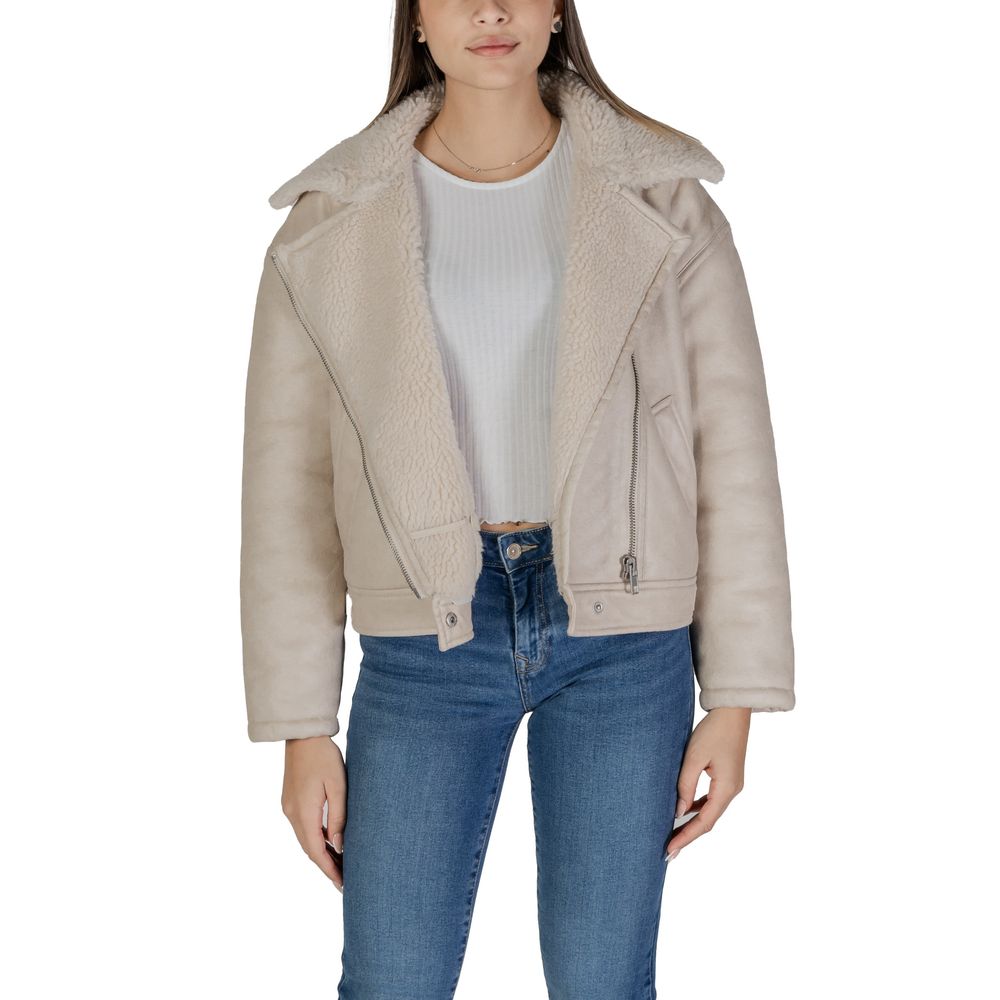 Vila Clothes Beige Artificial Leather Jackets & Coat Vila Clothes Dark Gray