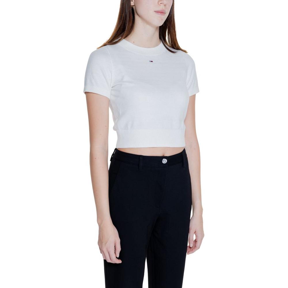 Tommy Hilfiger Jeans White Organic Cotton Tops & T-Shirt Tommy Hilfiger Jeans Light Gray