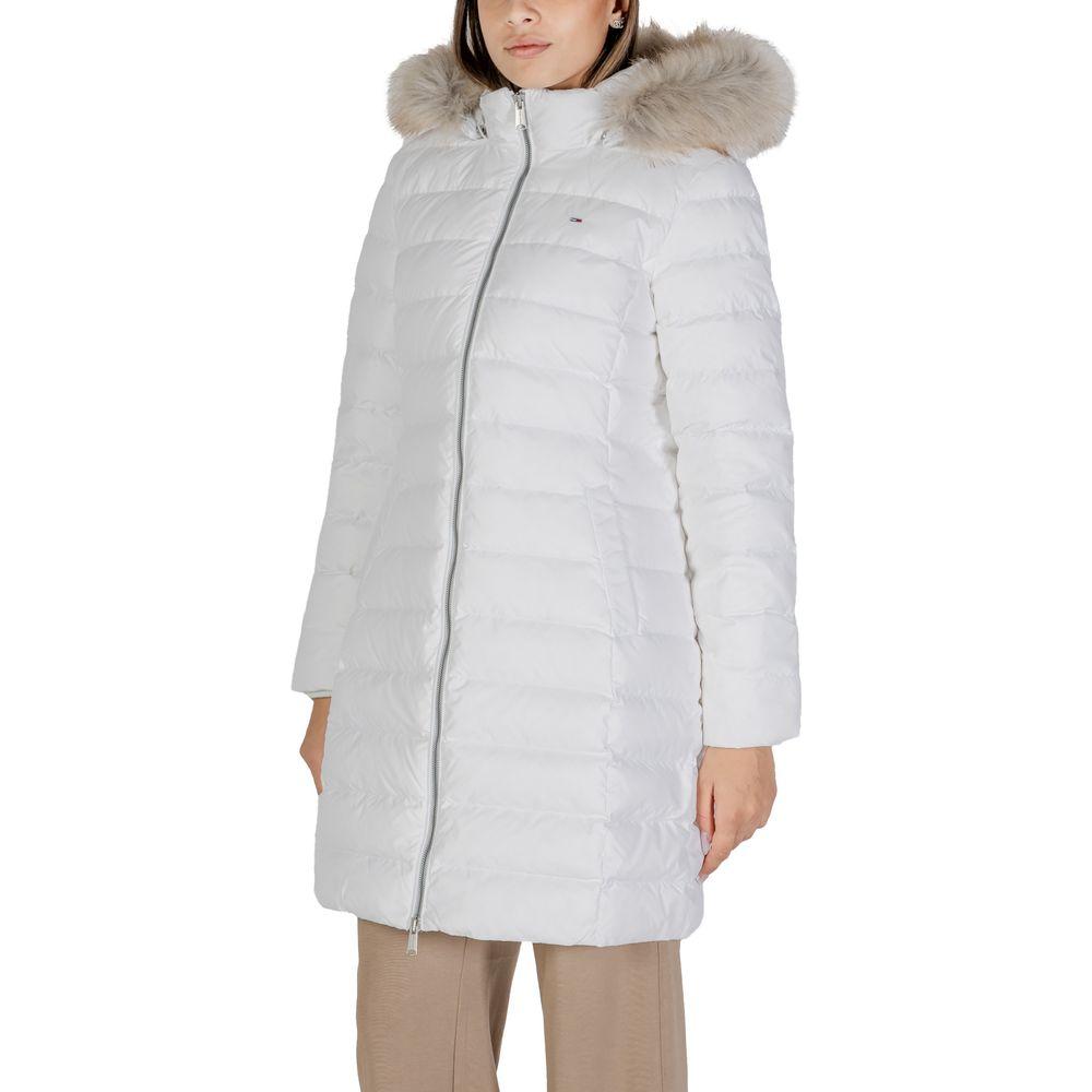 Tommy Hilfiger Jeans White Recycled Polyester Jackets & Coat Tommy Hilfiger Jeans Light Gray