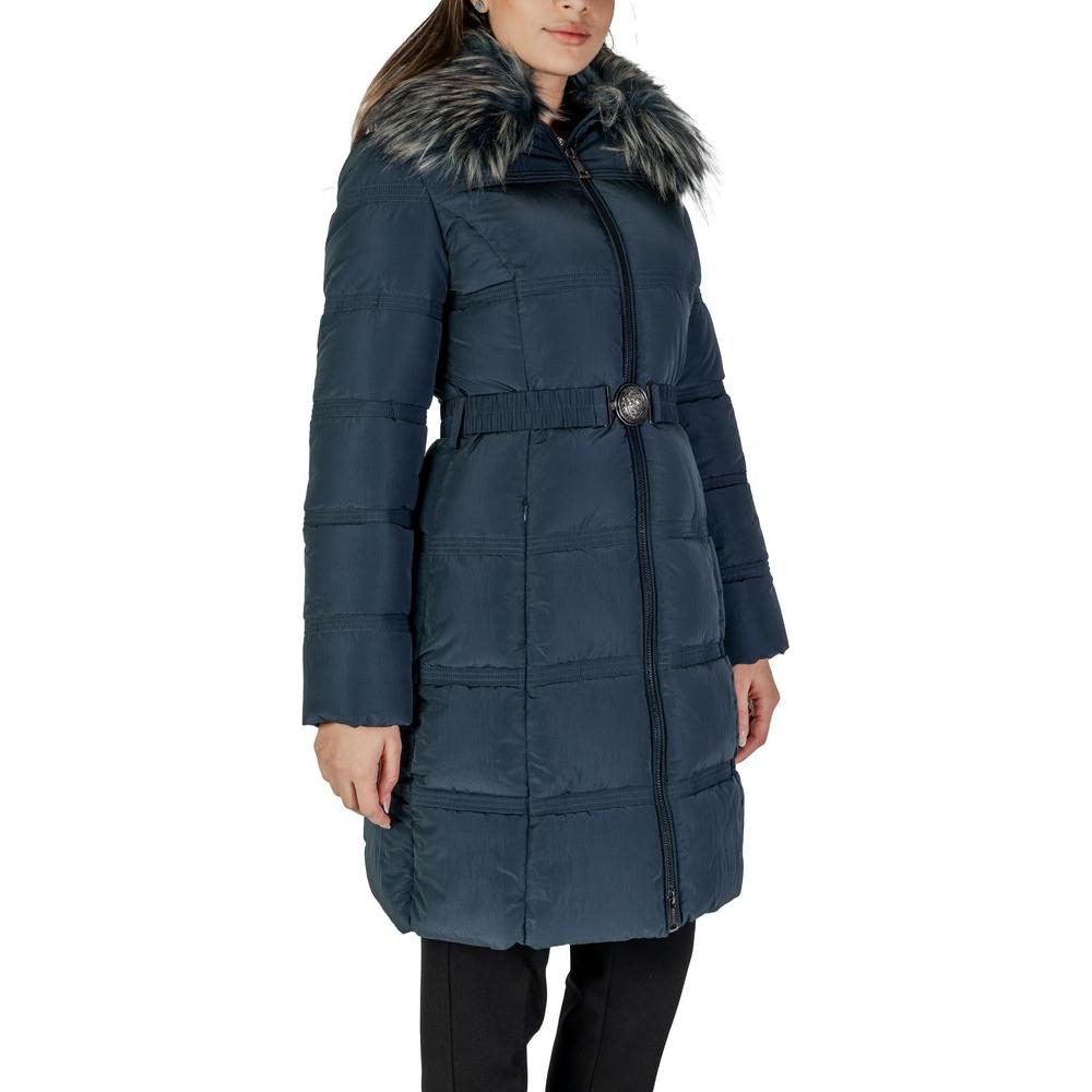Guess Black Polyester Jackets & Coat Guess Dark Slate Gray