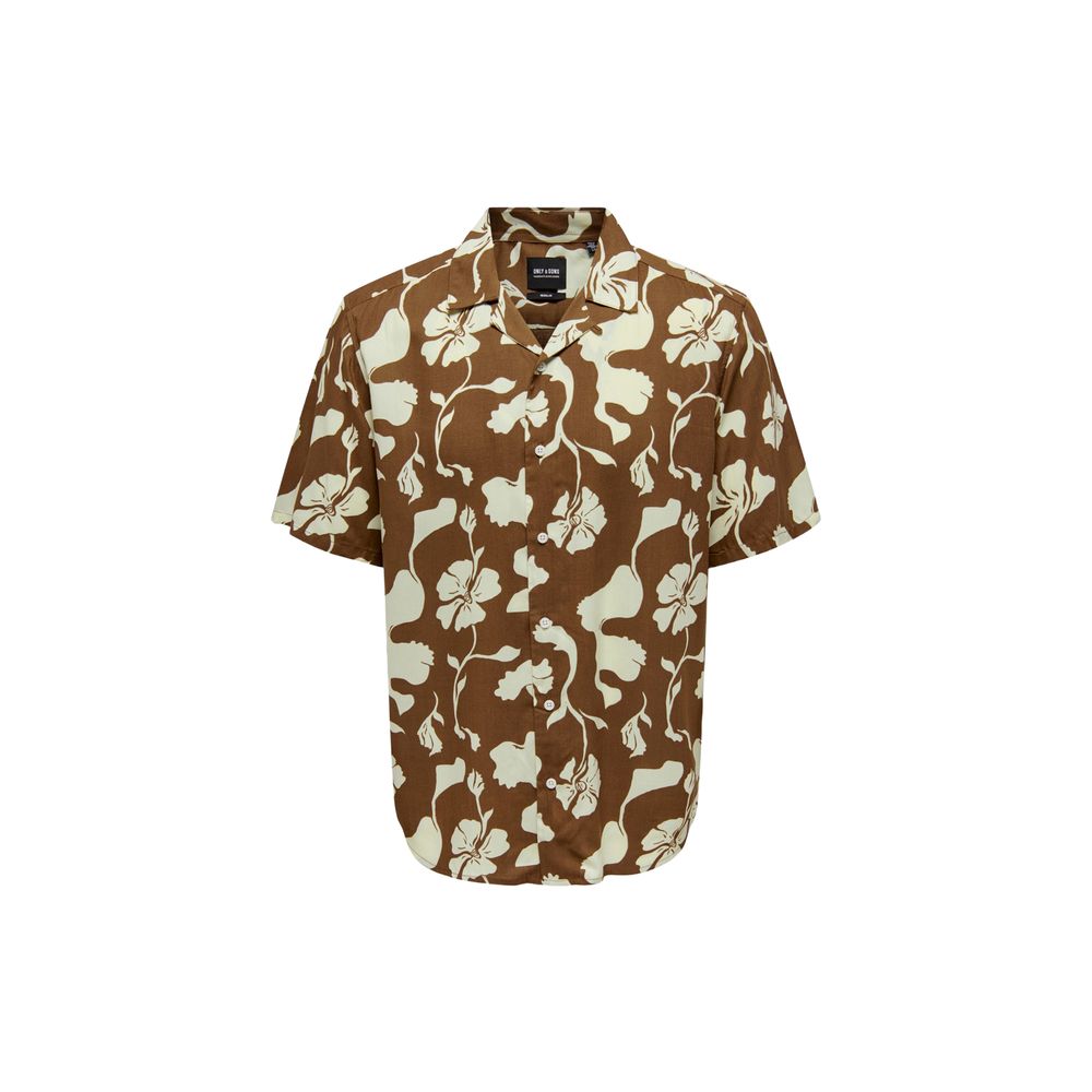 Only & Sons Brown Viscose Shirt Only & Sons Saddle Brown