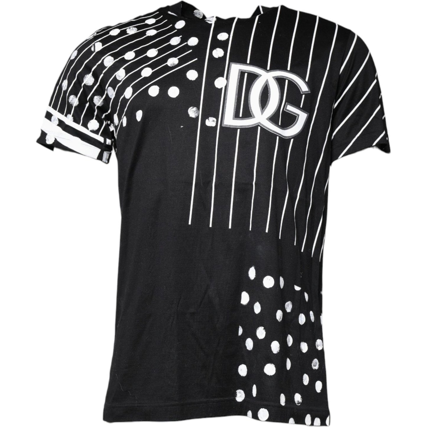 Dolce & Gabbana Black Cotton Polka Dots Round Neck T-shirt Dolce & Gabbana Dark Slate Gray