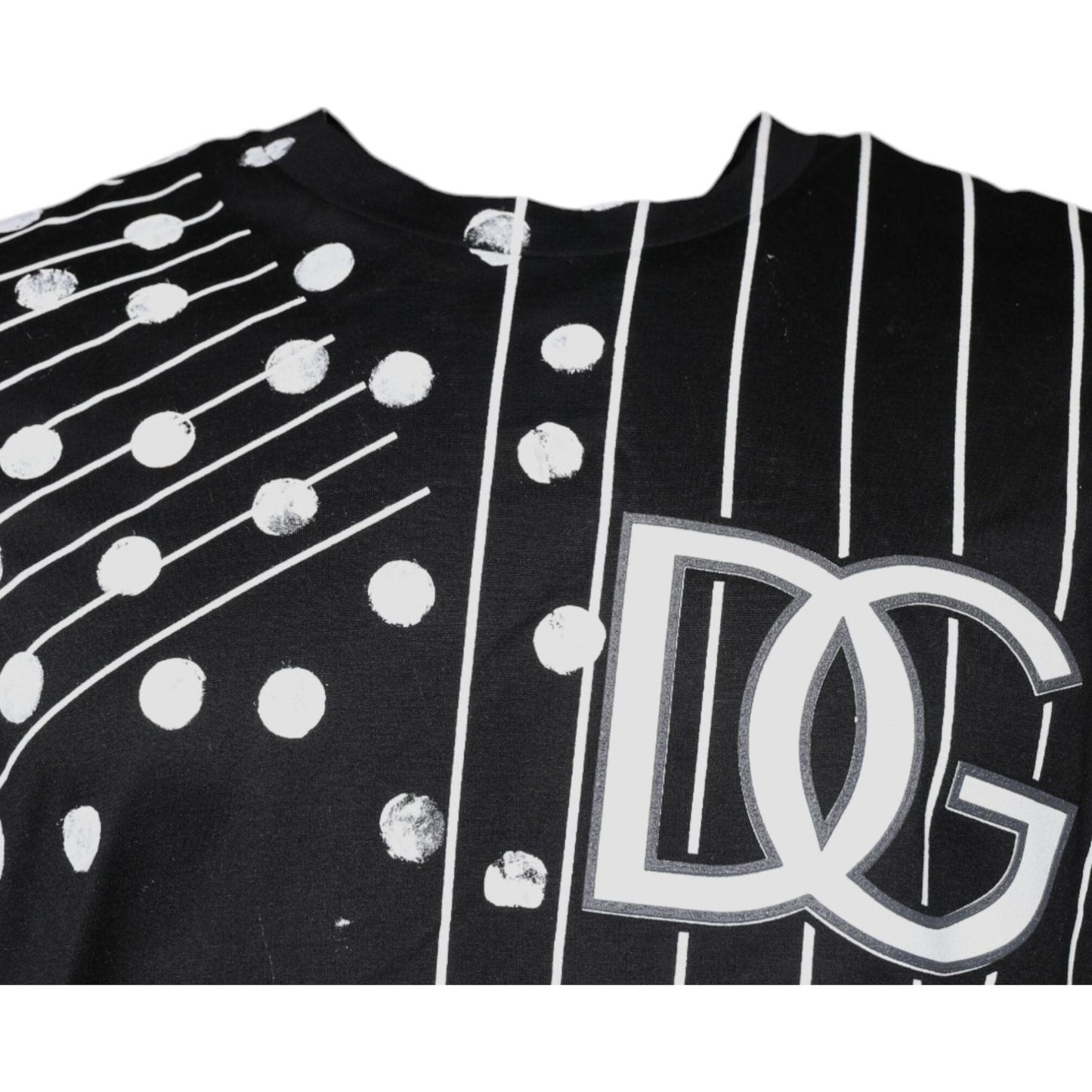 Dolce & Gabbana Black Cotton Polka Dots Round Neck T-shirt Dolce & Gabbana Light Gray