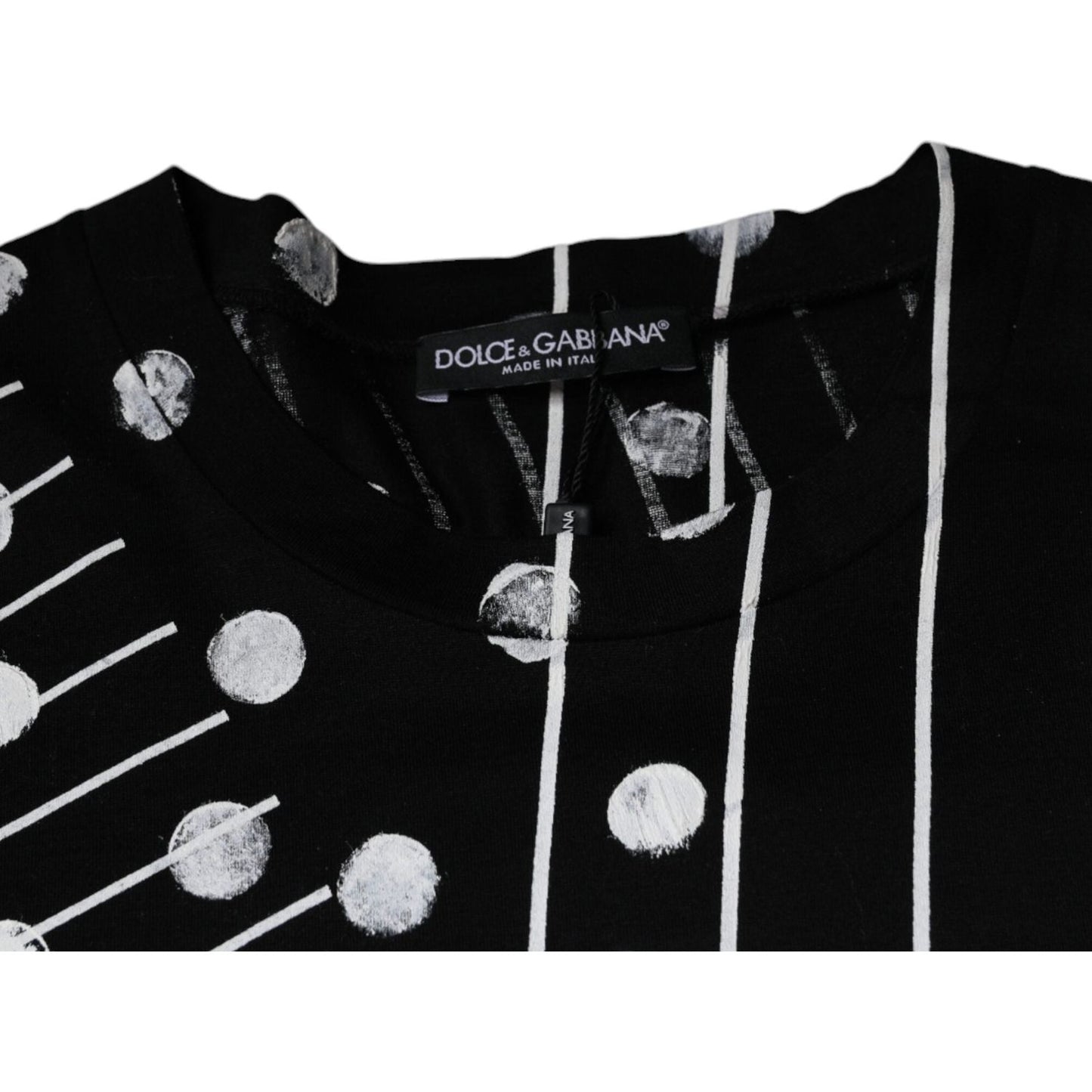 Dolce & Gabbana Black Cotton Polka Dots Round Neck T-shirt Dolce & Gabbana Black