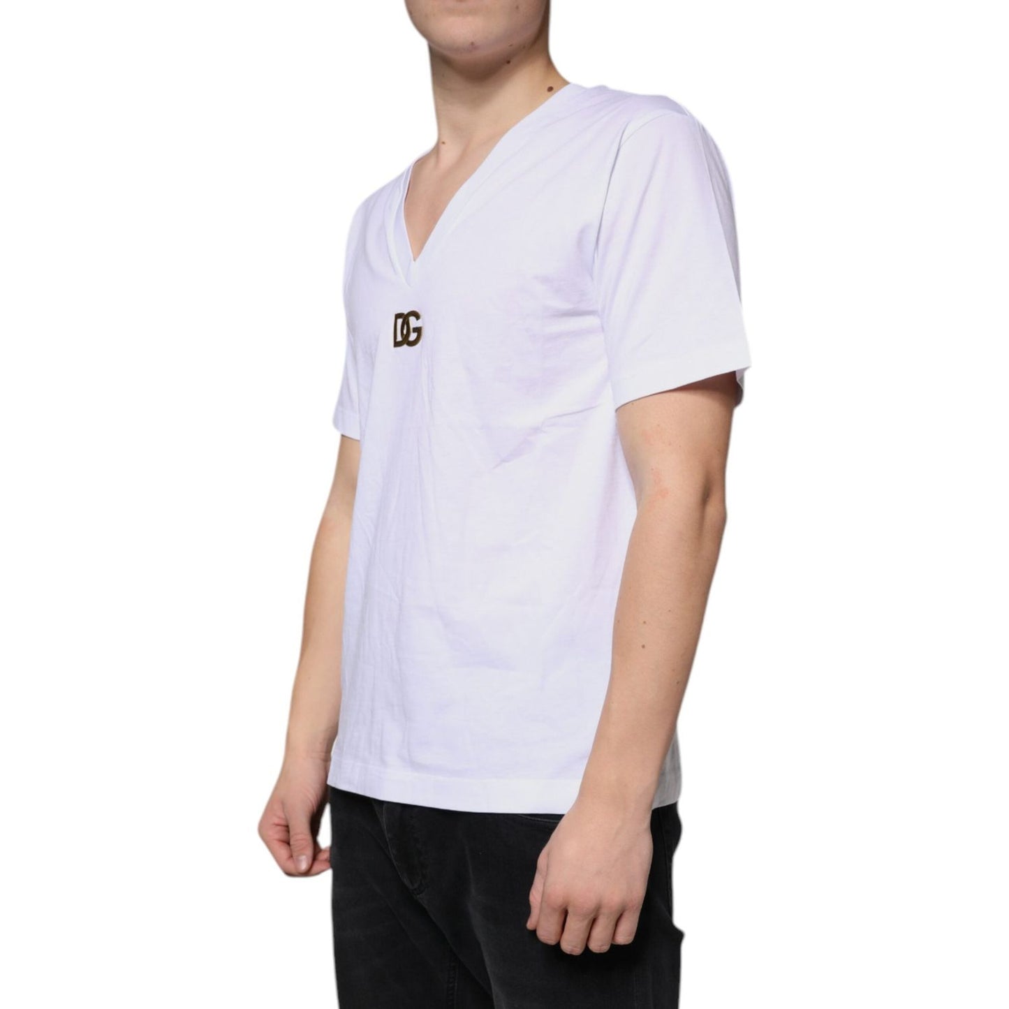 Dolce & Gabbana White Logo Cotton Vneck Short Sleeve T-shirt Dolce & Gabbana Light Gray
