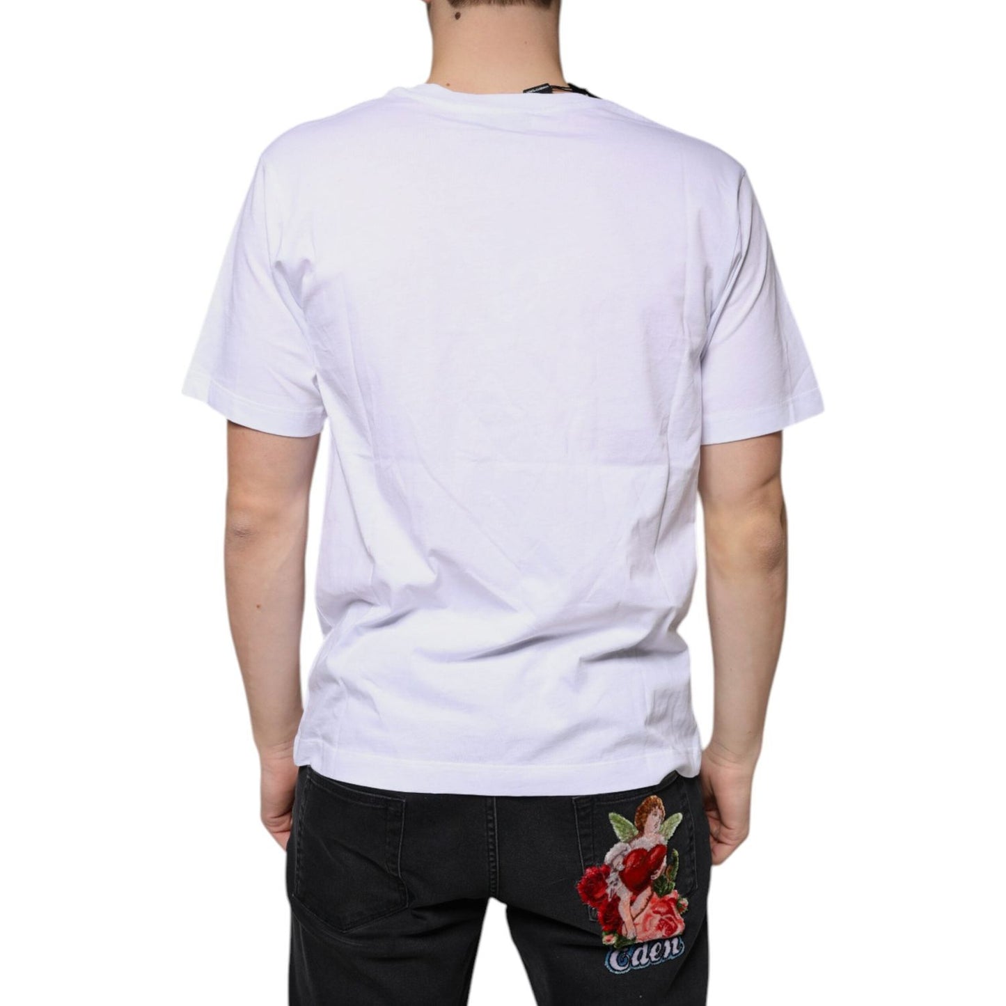 Dolce & Gabbana White Logo Cotton Vneck Short Sleeve T-shirt Dolce & Gabbana Light Gray