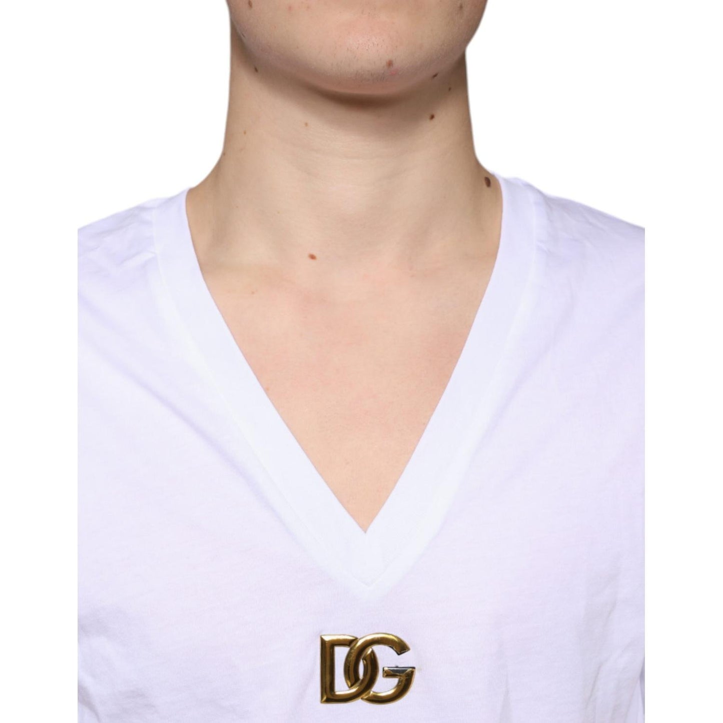 Dolce & Gabbana White Logo Cotton Vneck Short Sleeve T-shirt Dolce & Gabbana Lavender