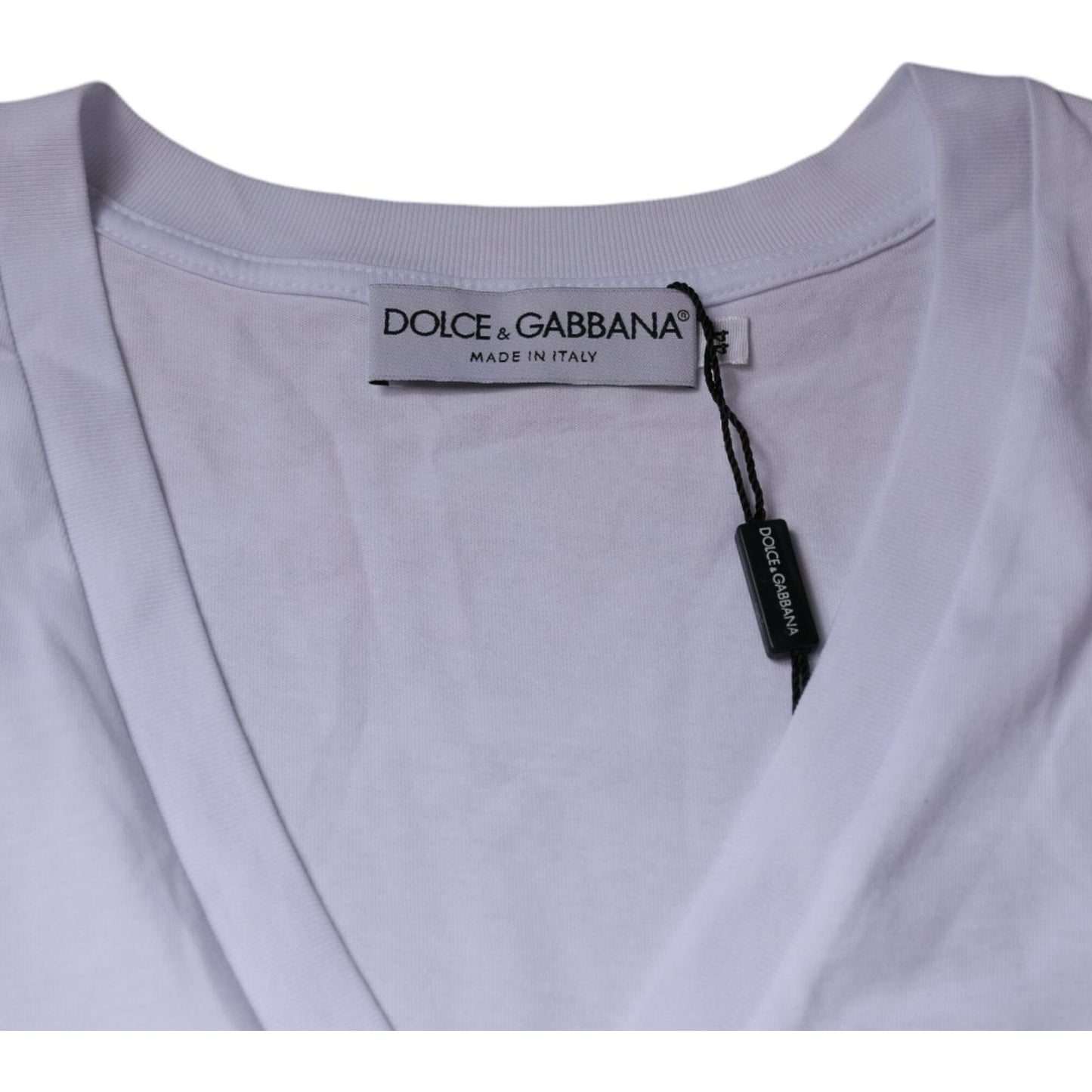 Dolce & Gabbana White Logo Cotton Vneck Short Sleeve T-shirt Dolce & Gabbana Dark Gray