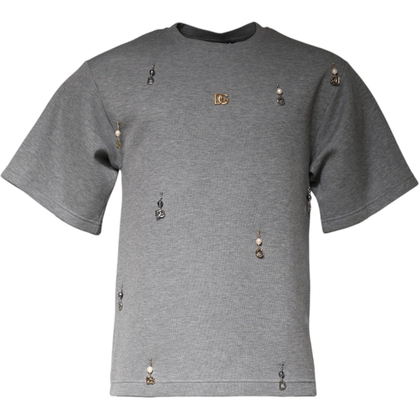 Dolce & Gabbana Gray Cotton Blend Embellished Tee T-shirt Dolce & Gabbana Slate Gray