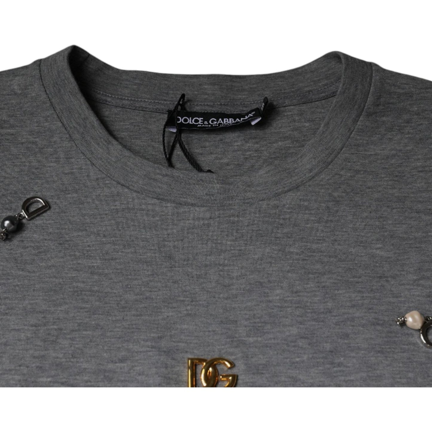 Dolce & Gabbana Gray Cotton Blend Embellished Tee T-shirt Dolce & Gabbana Dark Slate Gray