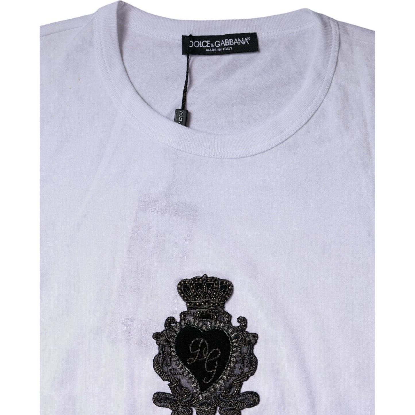 Dolce & Gabbana White Logo Heart Cotton Crew Neck T-shirt Dolce & Gabbana Light Gray