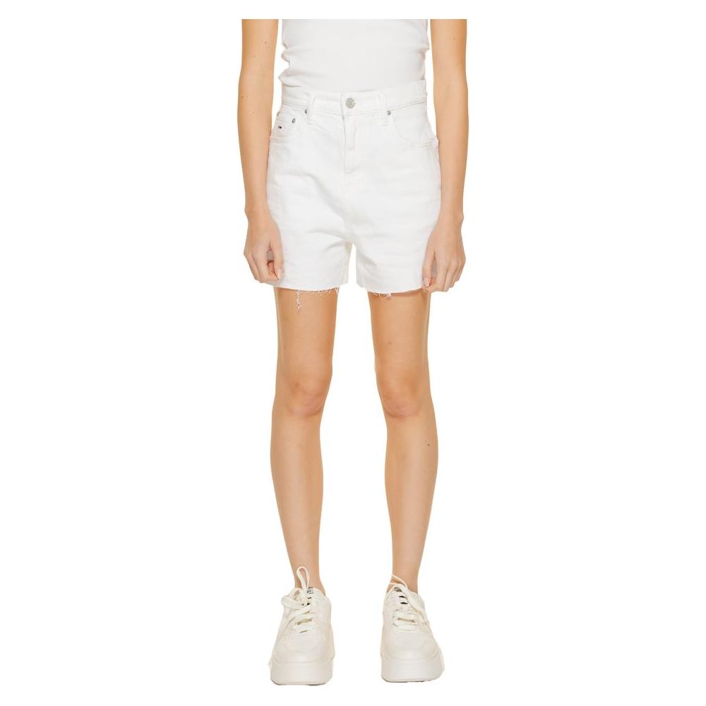 Women's white recycled cotton shorts from Tommy Hilfiger spring/summer collection, front view.