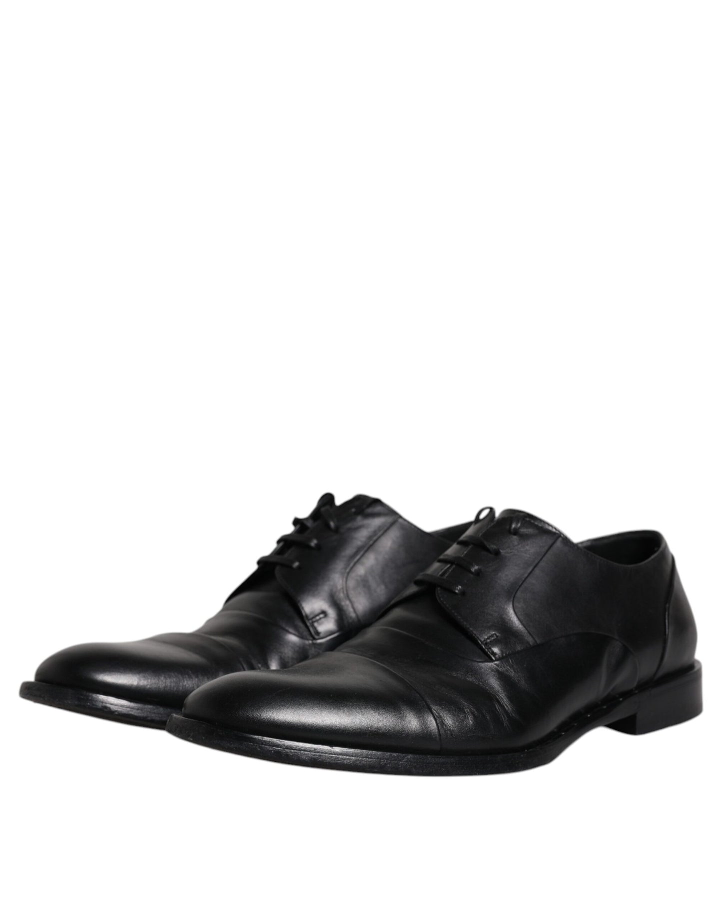 Dolce & Gabbana Black Leather Lace Up Men Derby Formal Shoes Dolce & Gabbana Dark Slate Gray
