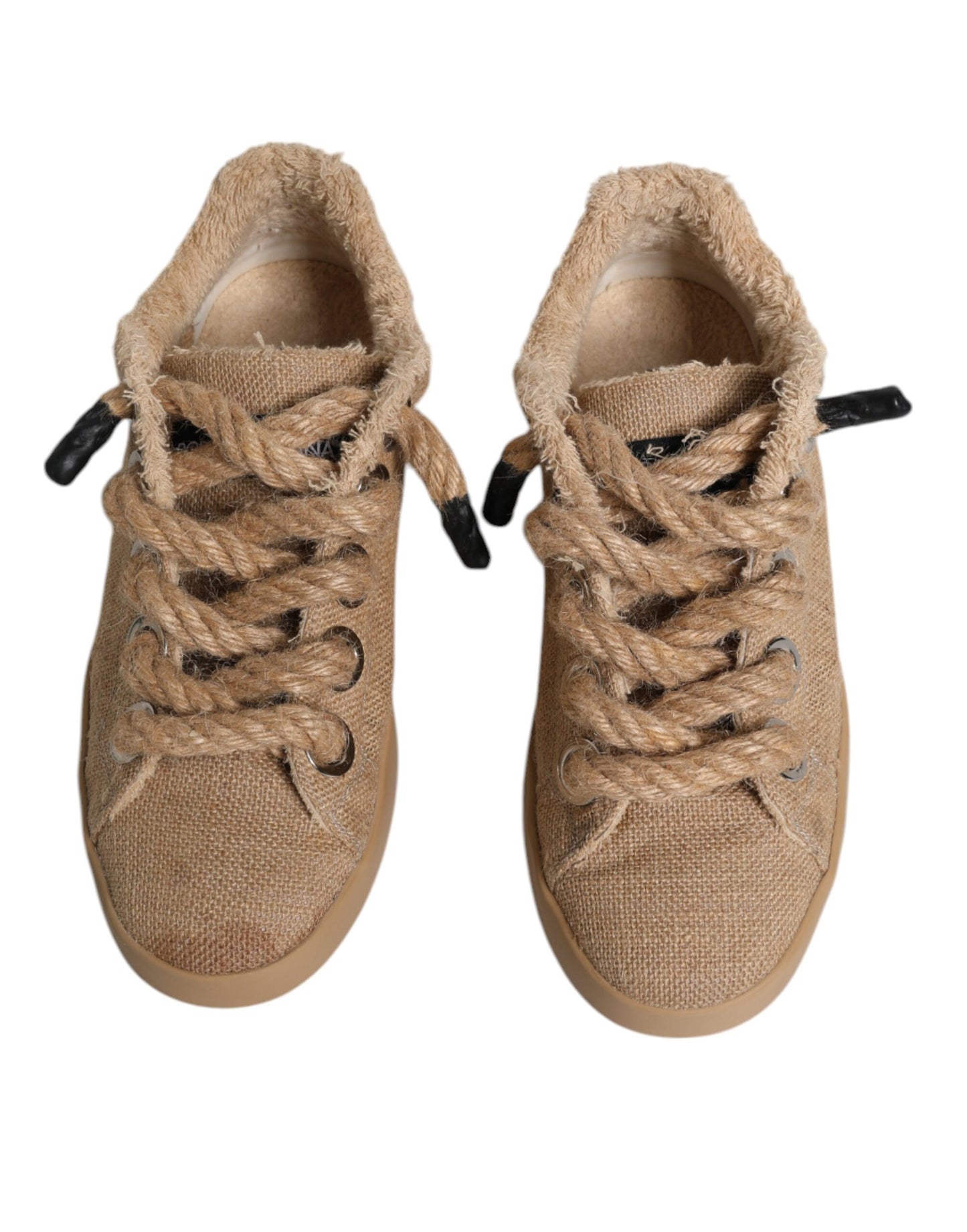 Dolce & Gabbana Brown Jute Fabric Low Top Men Sneakers Shoes Dolce & Gabbana Rosy Brown