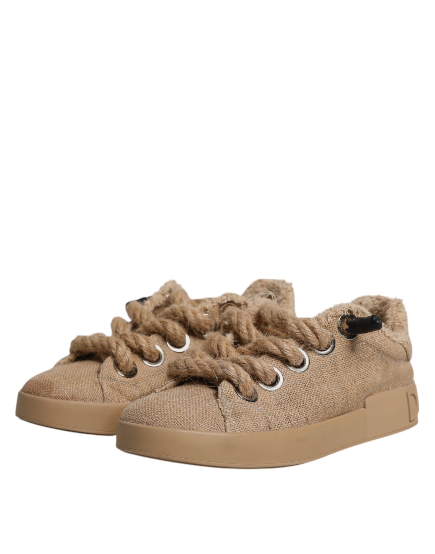 Dolce & Gabbana Brown Jute Fabric Low Top Men Sneakers Shoes Dolce & Gabbana Rosy Brown